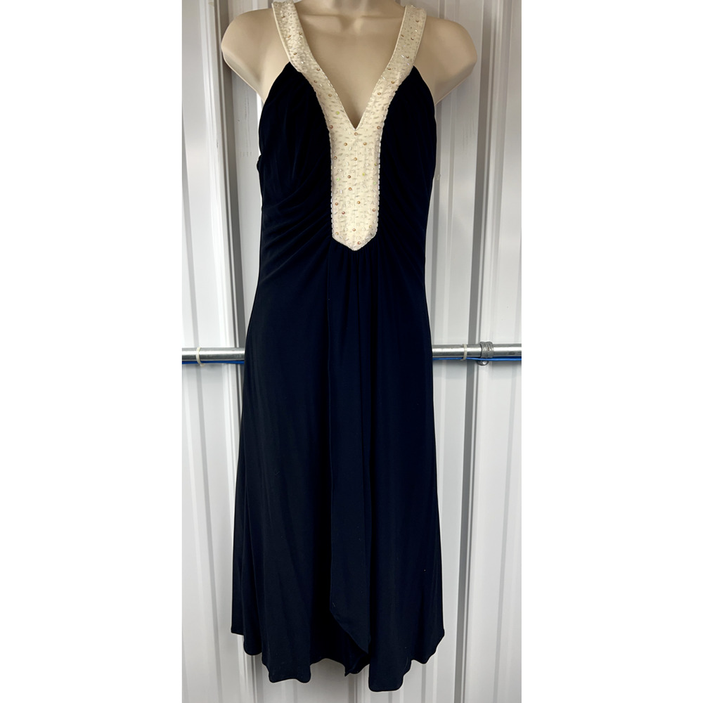Jessica Howard Black & White Beaded‎ Fit & Flare Dress - Size 8